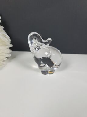 Vintage Atlantis Lead Crystal Elephant Art Glass Figurine | Trunk in the Air